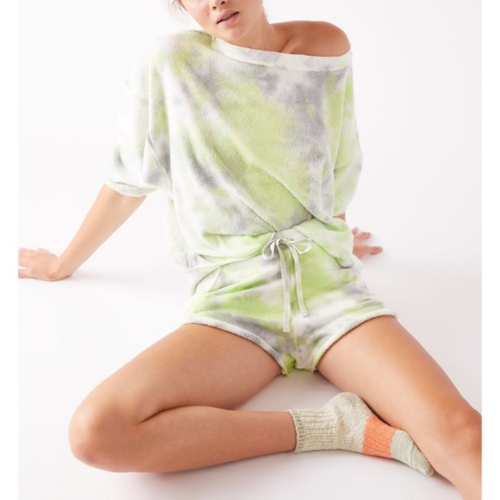 Free People Kelly Washed Set – Size Large – Citron/Grey – Excellent Condition